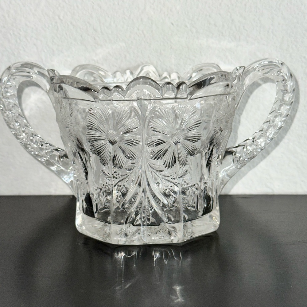 Elegant Clear Glass Sugar Bowl antique pressed glass